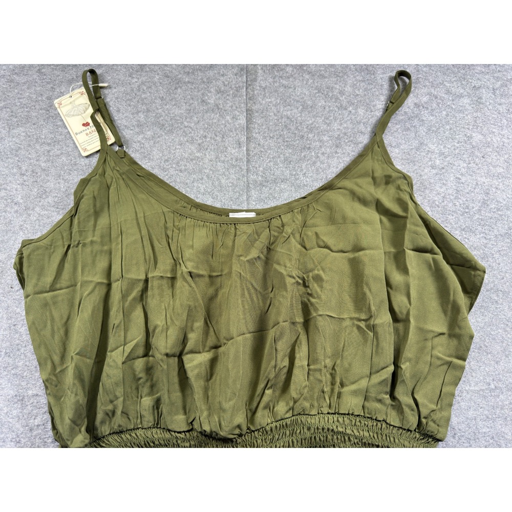 Buenos Ninos Romper Womens XXL Olive Green Smocked Waist Adjustable Straps NEW - Picture 3 of 14